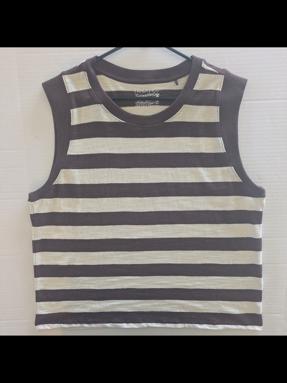 Faherty Women's Brown & Cream Striped Sleeveless Crop Tank- XL (NWOT)